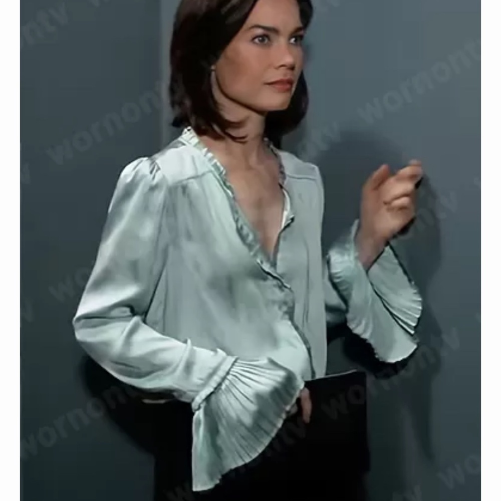 PAIGE Palma Blouse in Dusty Mint, Size SM